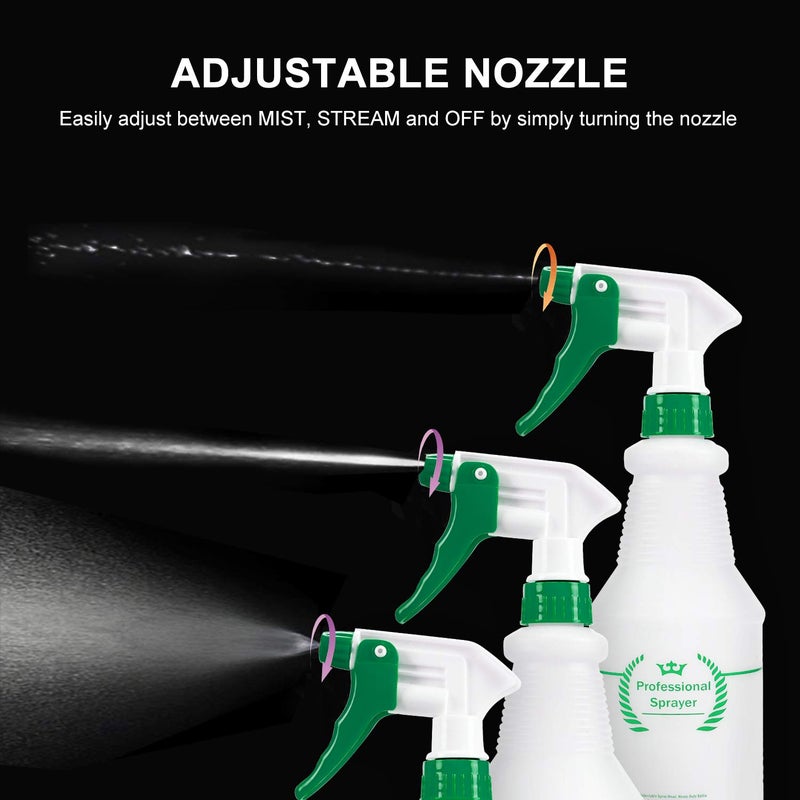 Uineko Plastic Spray Bottle 2 Pack, 32 Oz, All-Purpose Heavy Duty Spraying Bottles Leak Proof Mist Empty Water Sprayer for Cleaning Solution, Essential Oils, Hair, Planting with Adjustable Nozzle - Green - Image 5